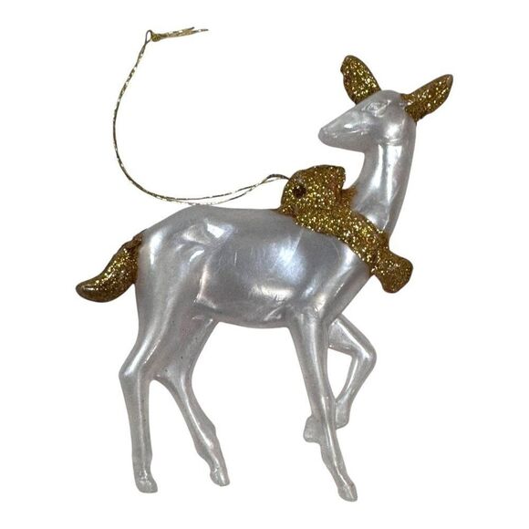 VTG Ganz Set Of 4 Christmas Reindeer Ornaments Gold & Green Accents - 4" Lot - Picture 4 of 5